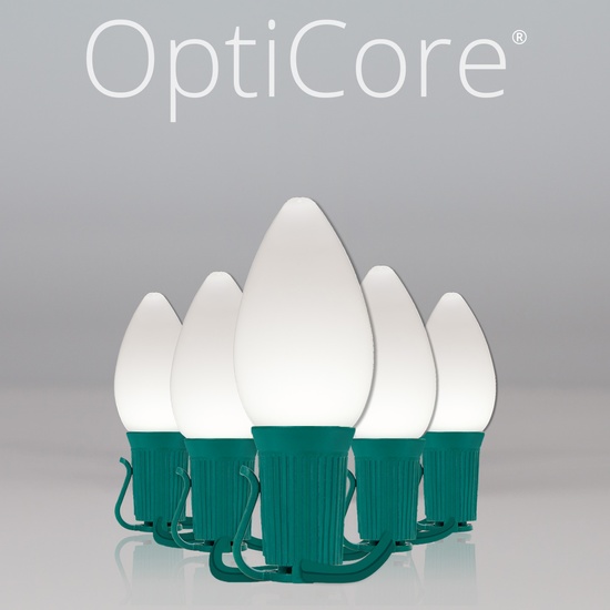 C7 Cool White Smooth OptiCore Commercial LED Christmas String Lights, 25 Lights, 25'