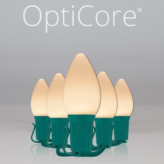 C7 Warm White Smooth OptiCore Commercial LED Christmas String Lights, 25 Lights, 25'