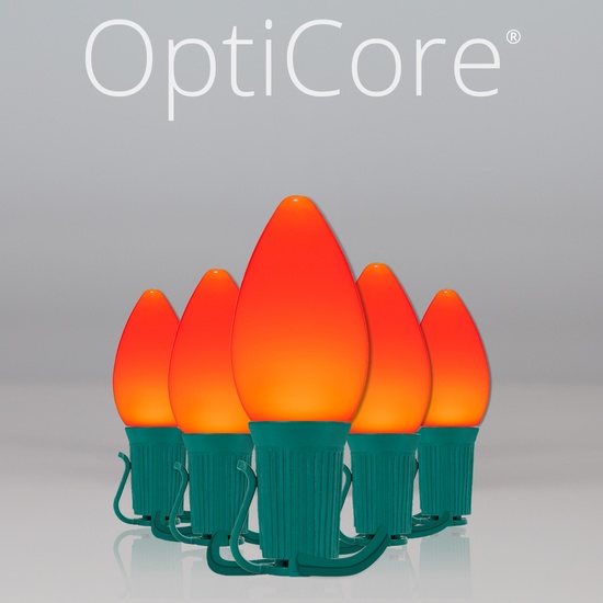 C7 Amber Smooth OptiCore Commercial LED Halloween String Lights, 25 Lights, 25'