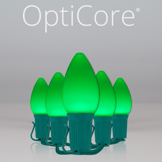 C7 Green Smooth OptiCore Commercial LED Christmas String Lights, 25 Lights, 25'