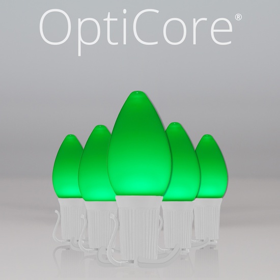 C7 Green Smooth OptiCore Commercial LED Christmas String Lights, 25 Lights, 25'