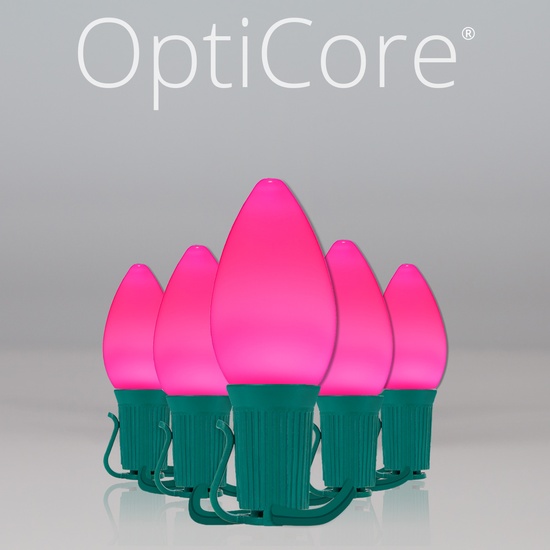 C7 Pink Smooth OptiCore Commercial LED Christmas String Lights, 25 Lights, 25'