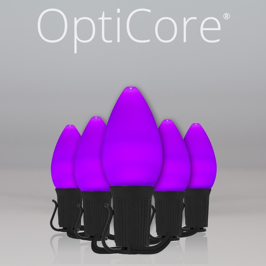 C7 Purple Smooth OptiCore Commercial LED Halloween String Lights, 25 Lights, 25'