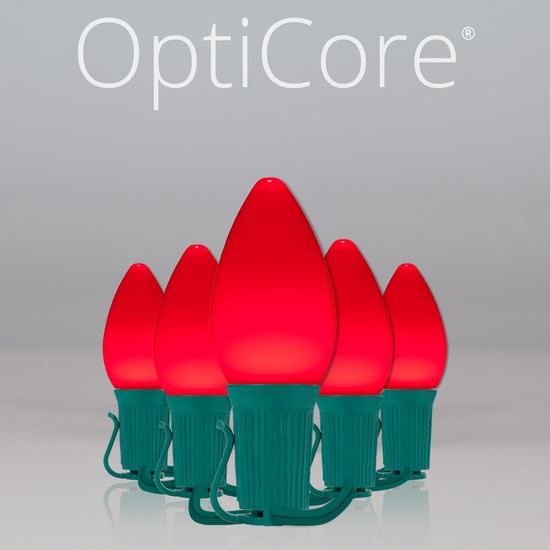 C7 Red Smooth OptiCore Commercial LED Christmas String Lights, 25 Lights, 25'