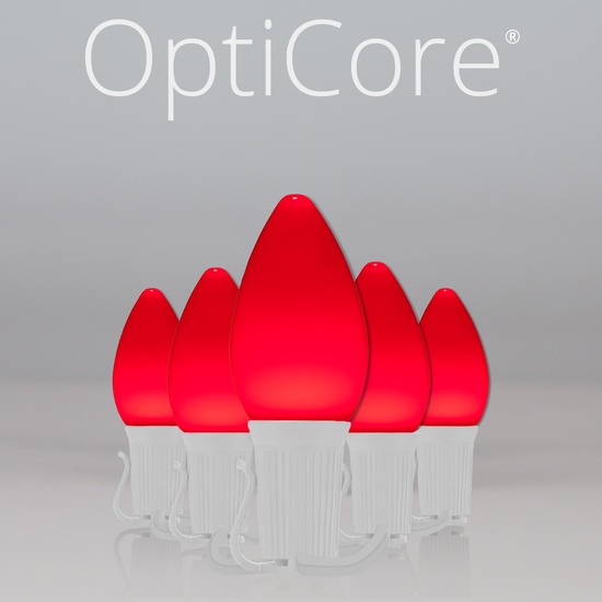 C7 Red Smooth OptiCore Commercial LED Christmas String Lights, 25 Lights, 25'