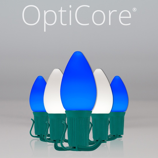 C7 Blue / Cool White Smooth OptiCore Commercial LED Christmas String Lights, 50 Lights, 50'