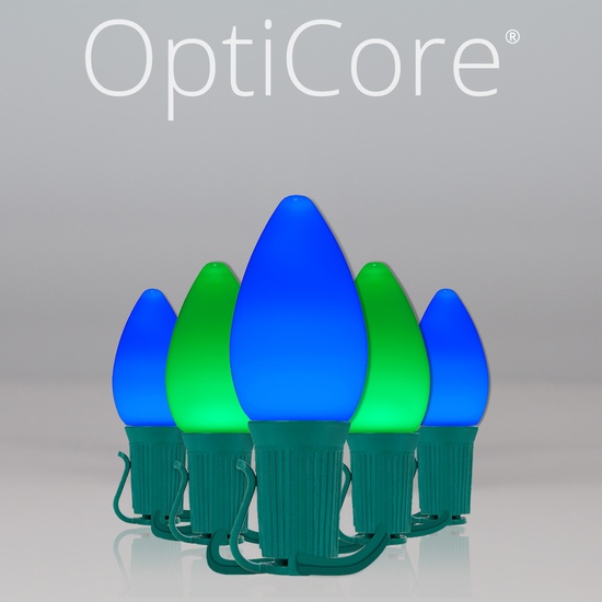 C7 Blue / Green Smooth OptiCore Commercial LED Christmas String Lights, 50 Lights, 50'