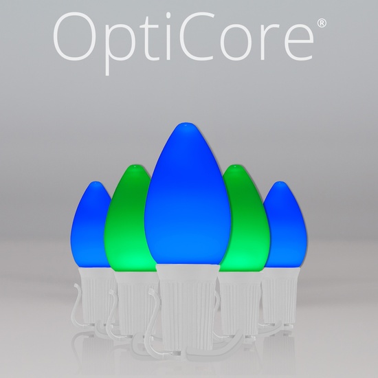 C7 Blue / Green Smooth OptiCore Commercial LED Christmas String Lights, 50 Lights, 50'