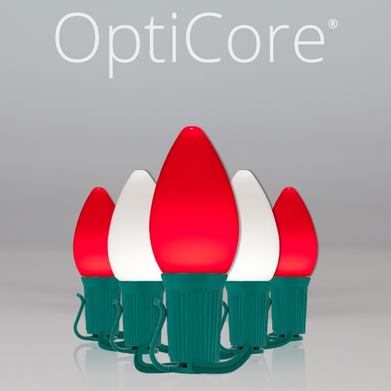 C7 Cool White / Red Smooth OptiCore Commercial LED Christmas String Lights, 50 Lights, 50'