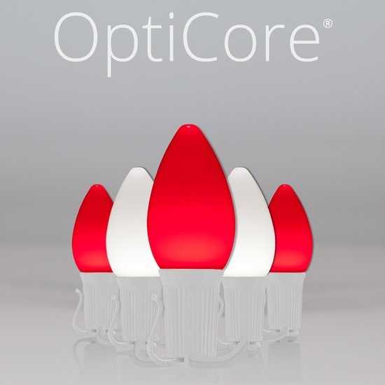 C7 Cool White / Red Smooth OptiCore Commercial LED Christmas String Lights, 50 Lights, 50'