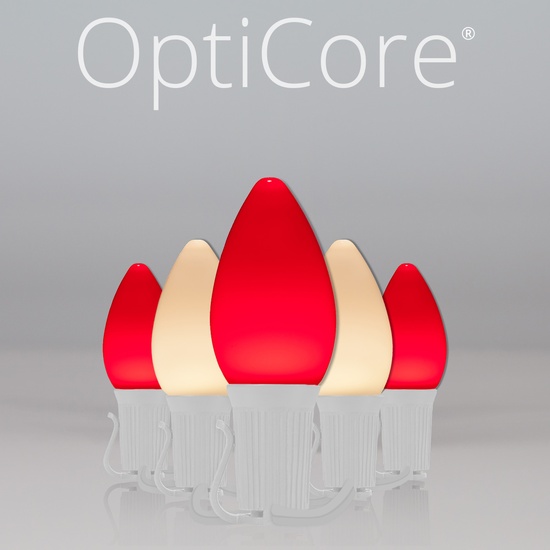 C7 Red / Warm White Smooth OptiCore Commercial LED Christmas String Lights, 50 Lights, 50'