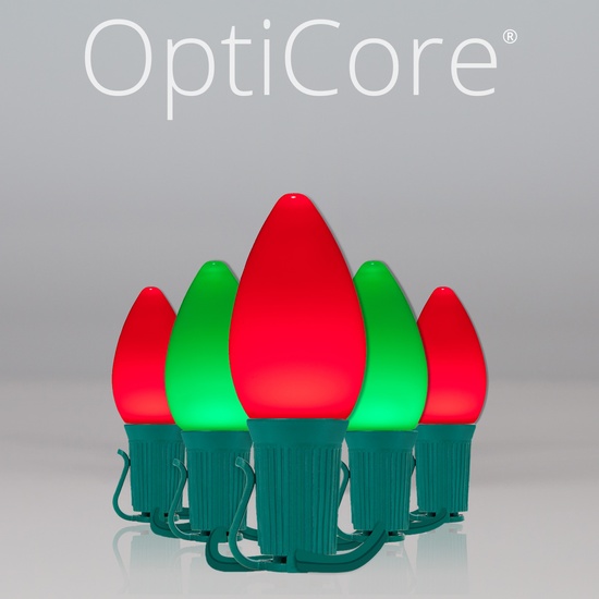 C7 Green / Red Smooth OptiCore Commercial LED Christmas String Lights, 50 Lights, 50'