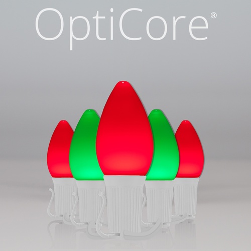 C7 Green / Red Smooth OptiCore Commercial LED Christmas String Lights, 50 Lights, 50'