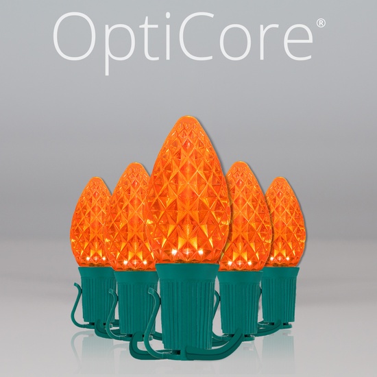 C7 Amber OptiCore Commercial LED Halloween String Lights, 25 Lights, 25'