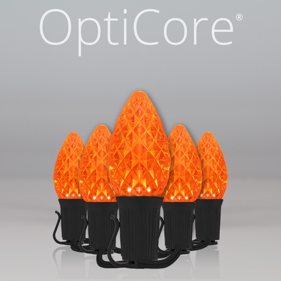 C7 Amber OptiCore Commercial LED Halloween String Lights, 25 Lights, 25'