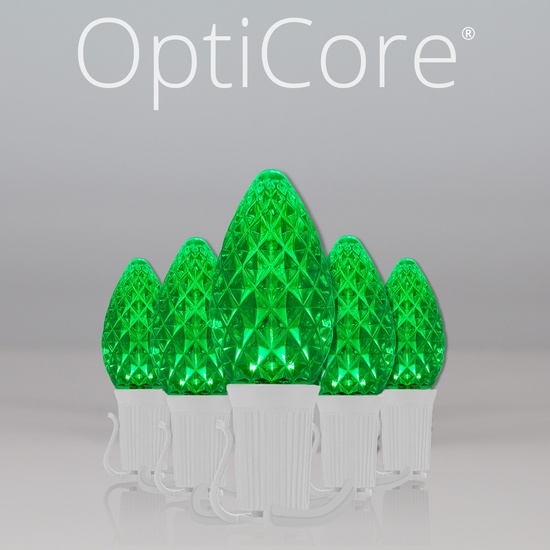 C7 Green OptiCore Commercial LED Christmas String Lights, 25 Lights, 25'