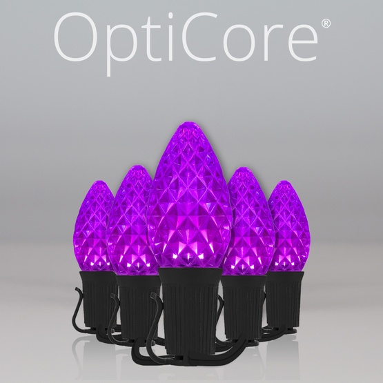 C7 Purple OptiCore Commercial LED Halloween String Lights, 25 Lights, 25'