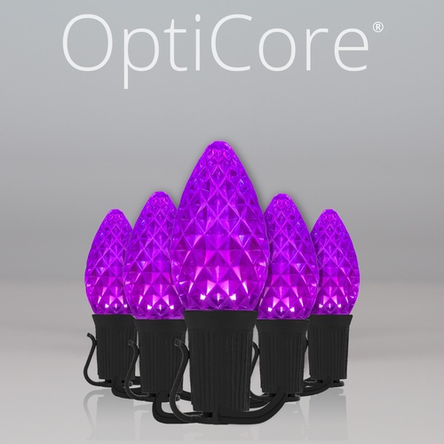 C7 Purple OptiCore Commercial LED Halloween String Lights, 25 Lights, 25'