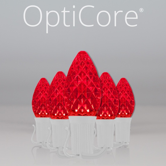 C7 Red OptiCore Commercial LED Christmas String Lights, 25 Lights, 25'