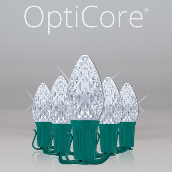 C7 Cool White Twinkle OptiCore Commercial LED Christmas String Lights, 25 Lights, 25'