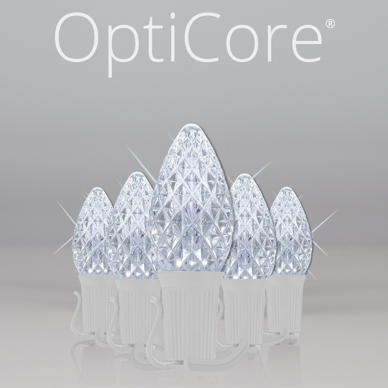 C7 Cool White Twinkle OptiCore Commercial LED Christmas String Lights, 25 Lights, 25'