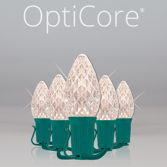 C7 Warm White Twinkle OptiCore Commercial LED Christmas String Lights, 25 Lights, 25'