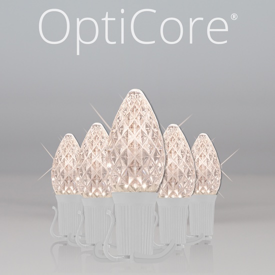 C7 Warm White Twinkle OptiCore Commercial LED Christmas String Lights, 25 Lights, 25'
