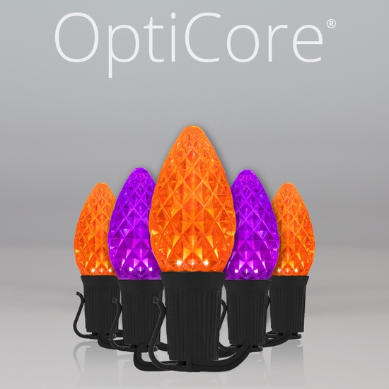 C7 Amber / Purple OptiCore Commercial LED Halloween String Lights, 50 Lights, 50'