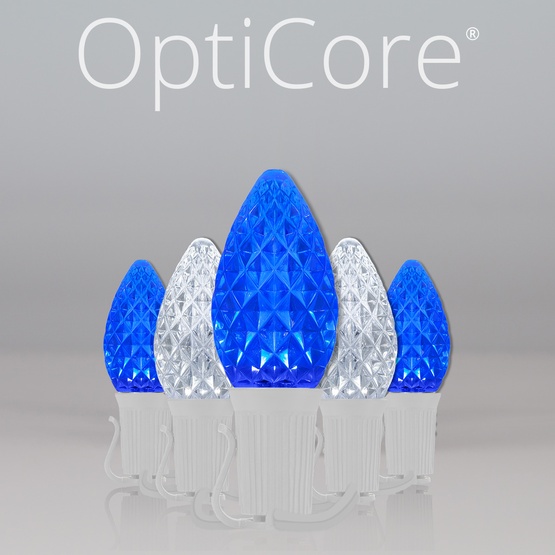 C7 Blue / Cool White OptiCore Commercial LED Christmas String Lights, 50 Lights, 50'