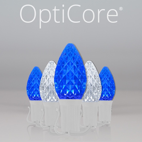 C7 Blue / Cool White OptiCore Commercial LED Christmas String Lights, 50 Lights, 50'