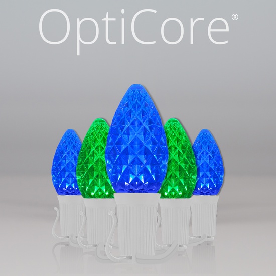 C7 Blue / Green OptiCore Commercial LED Christmas String Lights, 50 Lights, 50'