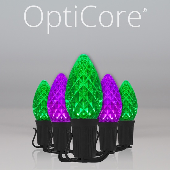 C7 Green / Purple OptiCore Commercial LED Halloween String Lights, 50 Lights, 50'