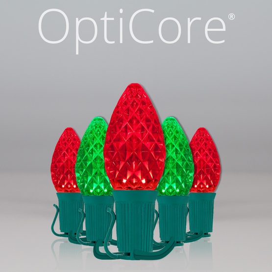 C7 Green / Red OptiCore Commercial LED Christmas String Lights, 50 Lights, 50'
