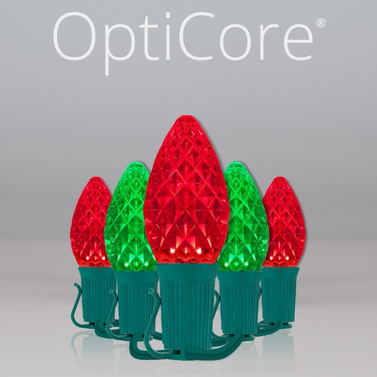 C7 Green / Red OptiCore Commercial LED Christmas String Lights, 50 Lights, 50'