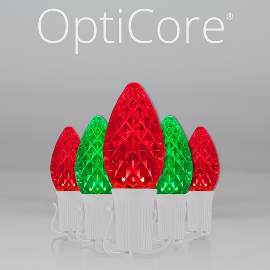C7 Green / Red OptiCore Commercial LED Christmas String Lights, 50 Lights, 50'