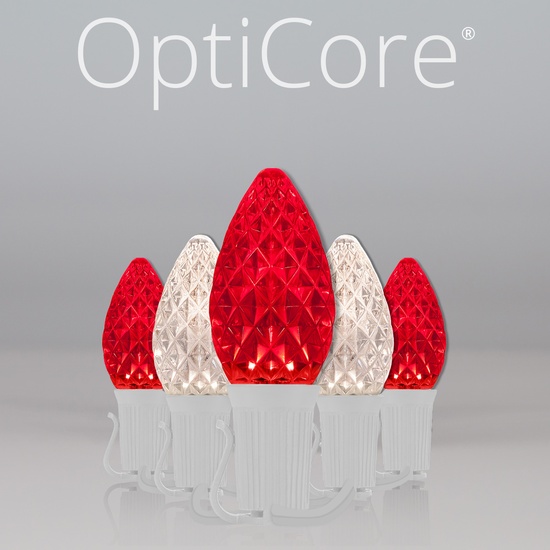 C7 Red / Warm White OptiCore Commercial LED Christmas String Lights, 50 Lights, 50'