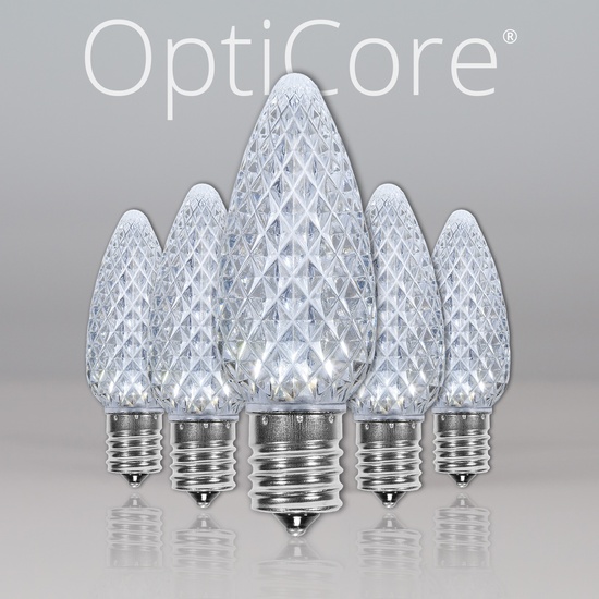 C9 Cool White OptiCore LED Christmas Light Bulbs, Box of 25