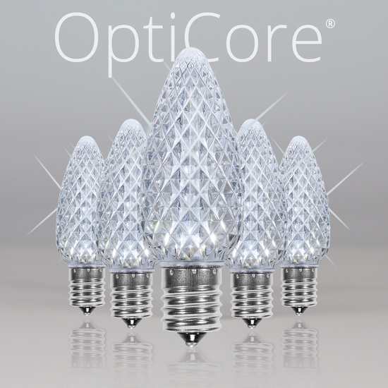 C9 Twinkle Cool White OptiCore LED Christmas Light Bulbs