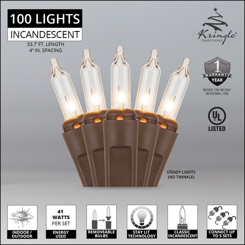 10-Count Clear Mini Craft String Lights - Brown Wire, Indoor Plug-In