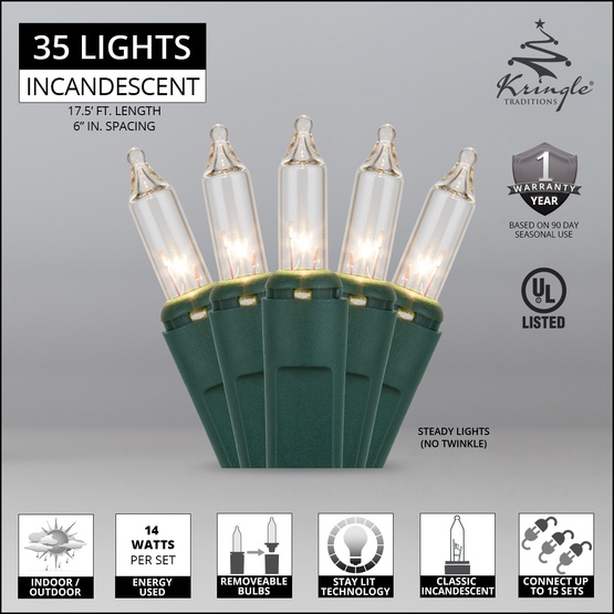 Christmas Lights 100 Clear Christmas Tree Mini Lights, 6" Spacing