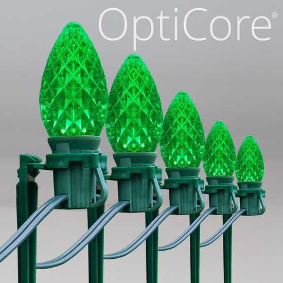 C7 Green OptiCore LED Christmas Pathway Lights, 100 Lights, 7.5 Inch Stakes, 100'