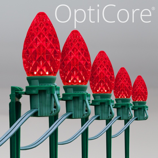 C7 Red OptiCore LED Christmas Pathway Lights, 100 Lights, 7.5 Inch Stakes, 100'