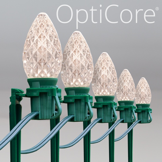 C7 Warm White OptiCore LED Christmas Pathway Lights, 100 Lights, 7.5 Inch Stakes, 100'