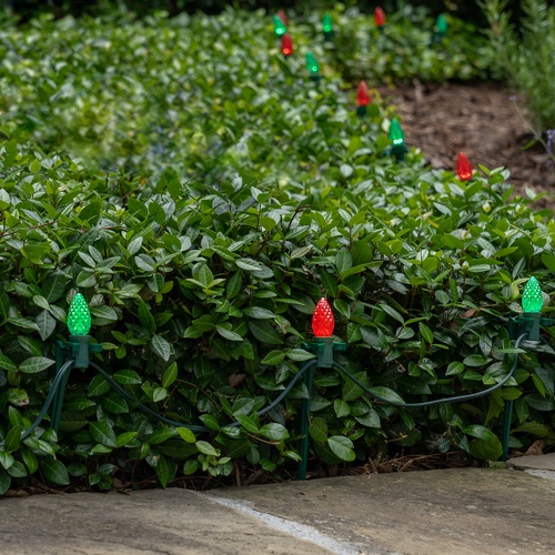 C7 Green / Red OptiCore LED Christmas Pathway Lights, 100 Lights, 7.5 Inch Stakes, 100'