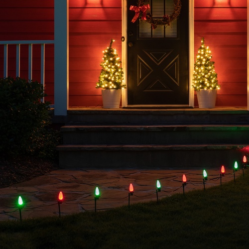 C7 Green / Red OptiCore LED Christmas Pathway Lights, 100 Lights, 7.5 Inch Stakes, 100'
