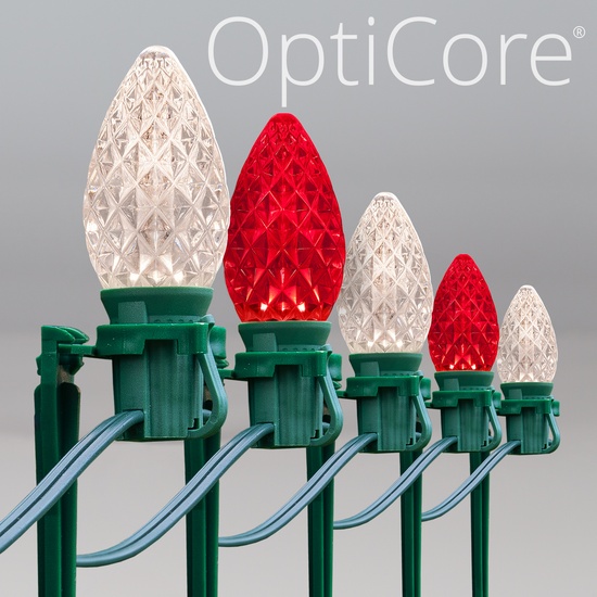 C7 Red / Warm White OptiCore LED Christmas Pathway Lights, 100 Lights, 7.5 Inch Stakes, 100'
