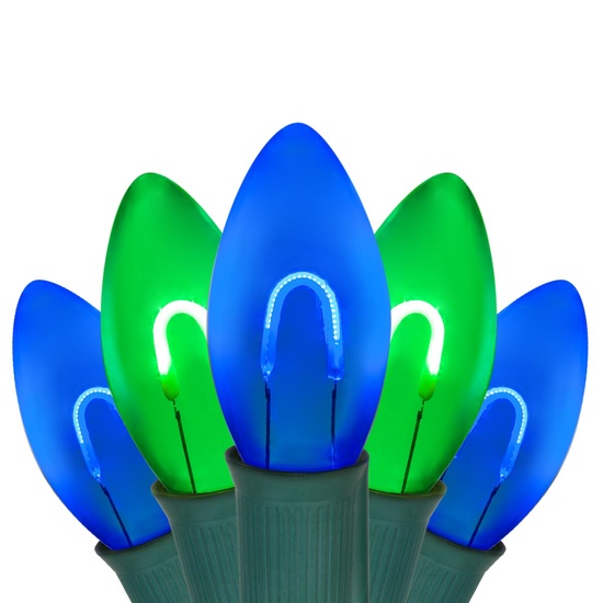 C9 Blue / Green FlexFilament Commercial LED Shatterproof Christmas String Lights, 50 Lights, 50'