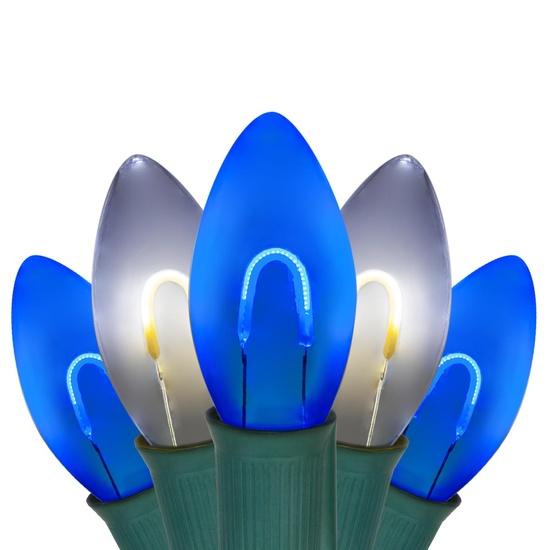 C9 Blue / Cool White FlexFilament Commercial LED Shatterproof Christmas String Lights, 50 Lights, 50'