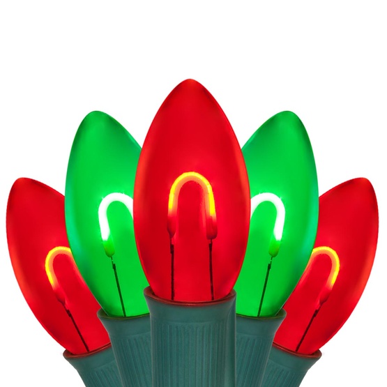 C9 Green / Red FlexFilament Commercial LED Shatterproof Christmas String Lights, 50 Lights, 50'