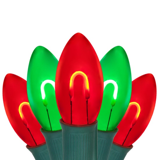 C9 Green / Red FlexFilament Commercial LED Shatterproof Christmas String Lights, 50 Lights, 50'